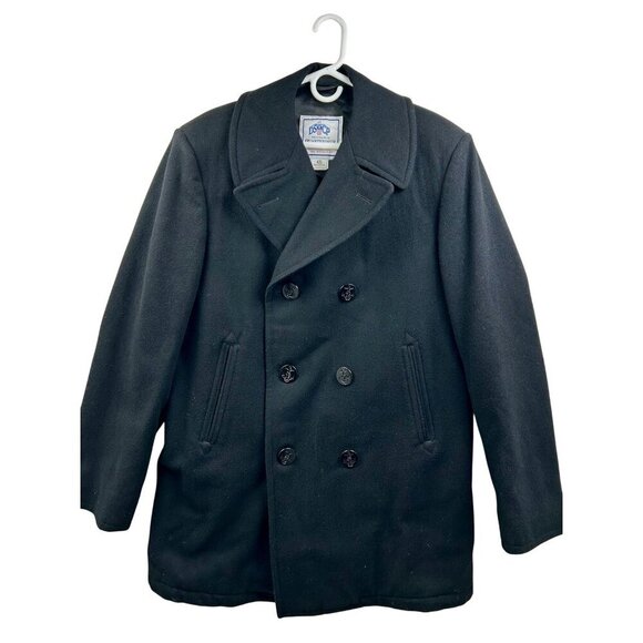 Vintage DSCP Quarterdeck Collection Black Peacoat 42L Men's Wool Double Breasted
